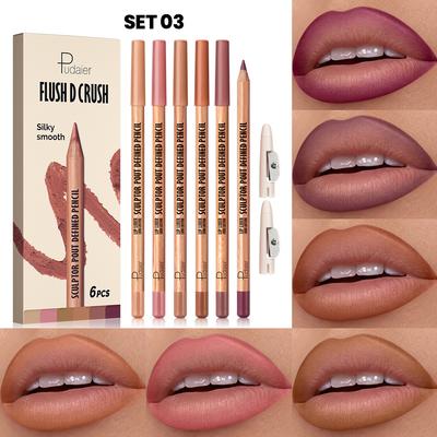 6Pcs Lipliner Pen Set Makeup Sexy Red Matte Contour Tint Lipstick Pen Waterproof Long Lasting Non-stick Cup Lip Liner Cosmetics