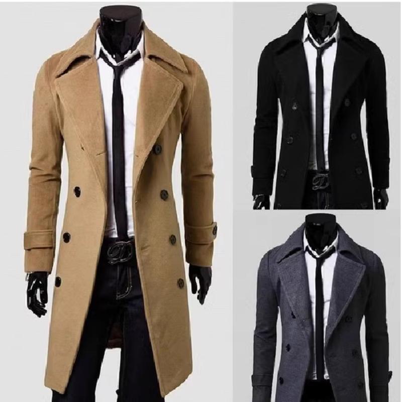 Abrigo de lana de otoño e invierno Abrigo de lana cruzado con solapa y corte entallado para hombre