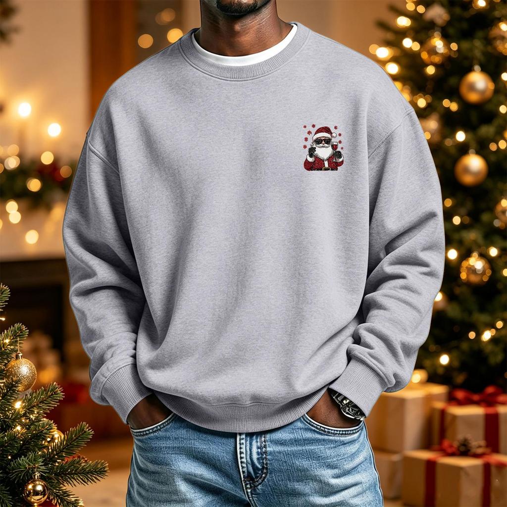 Men's Long Sleeve Neck Sweatshirt with Christmas Print, Holiday Pullover Top