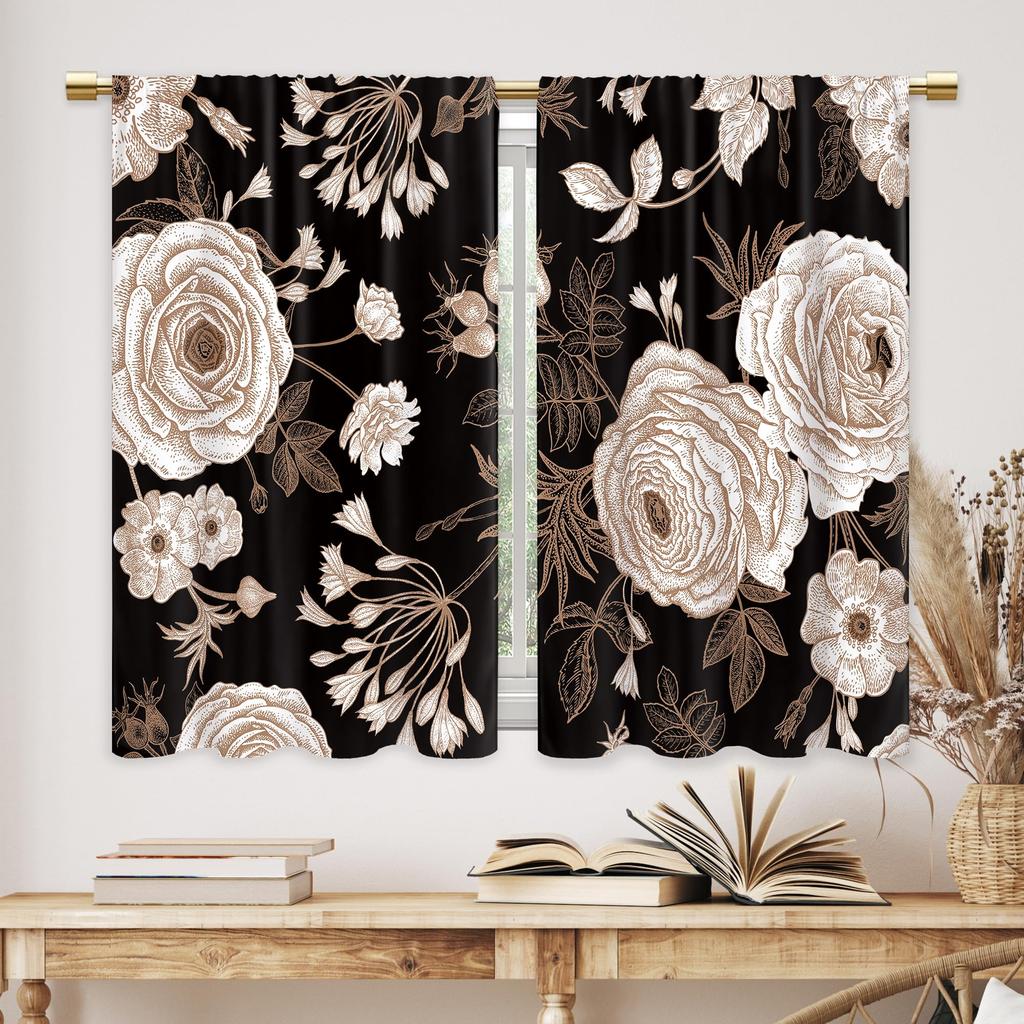 2 Panels Floral Curtains Wildflower Rod Pocket Colorful Leaves Spring Nature Rustic Bedroom Living Room Treatment Fabric