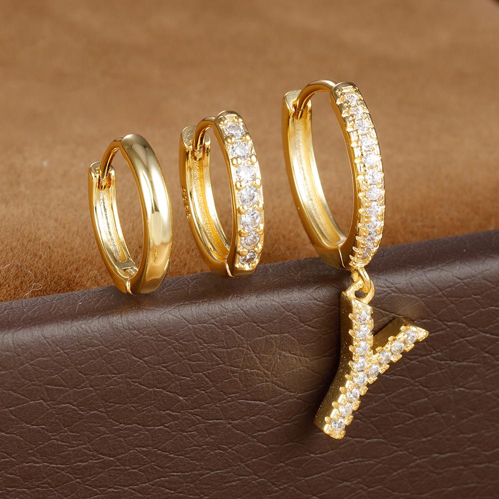 3PCS Trendy Stainless Steel Initial A-Z Letter Hoop Earrings Set For Women Fashion Huggies Cartilage Helix Piercing Jewelry
