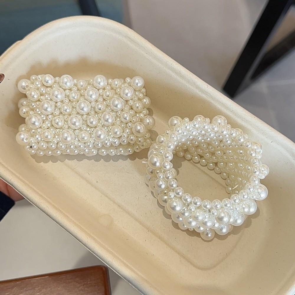 Elastic Pearls Bracelet White Wide Bangle Sweet Women Bracelet  Girl