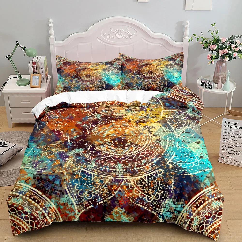 Bohemian Mandala Purple Duvet Cover Collection Single Twin Double Queen King Cal King Size With Bed Linen Collection