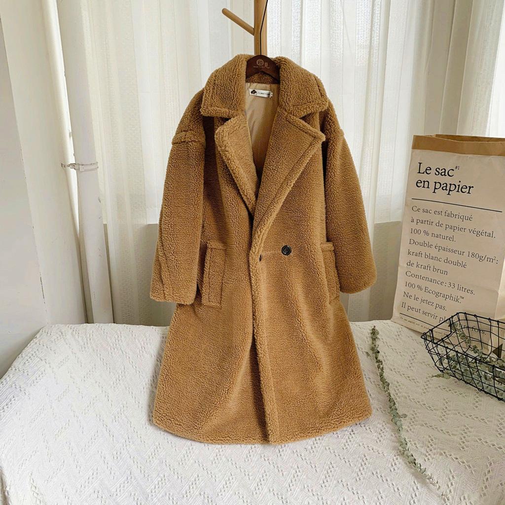 Women Fashion Autumn And Winter Loose Medium Long Windbreaker Lamb Coat