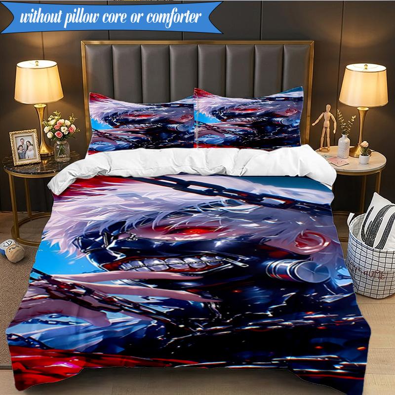 3PCS Tokyo Ghoul Masked Mystery Bedding Set 2D Printing (Includes 1 Duvet Cover + 2 Pillowcases Coreless), Bedroom decor,Fan gift
