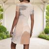 Women Plus Size Round Neck Short Sleeve Abstract Printed White Fitted Bodycon Mini Dress