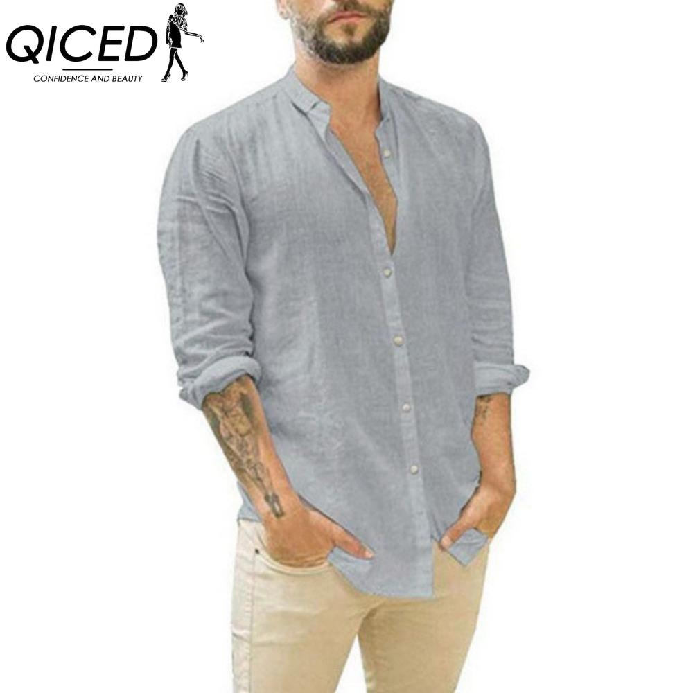 QICED Bavlněné tričko s dlouhým rukávem Pánská móda Volné tričko S potiskem Soucitné tričko