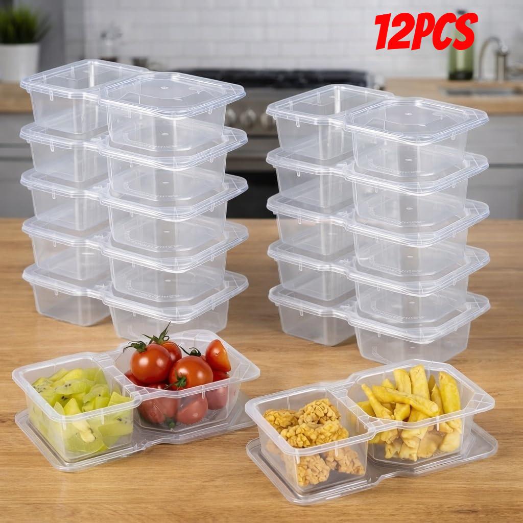 12/24pcs Snack Containers with Lids Thick 8 oz Small Plastic Snack Boxes 2 Compartments Lunch Food Sauce Containers