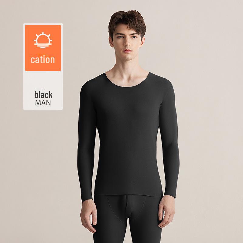 7A Men's Seamless Cationic Antibacterial Thermal Underwear Set - Round Neck Top & Anti-Pilling Pants for Autumn