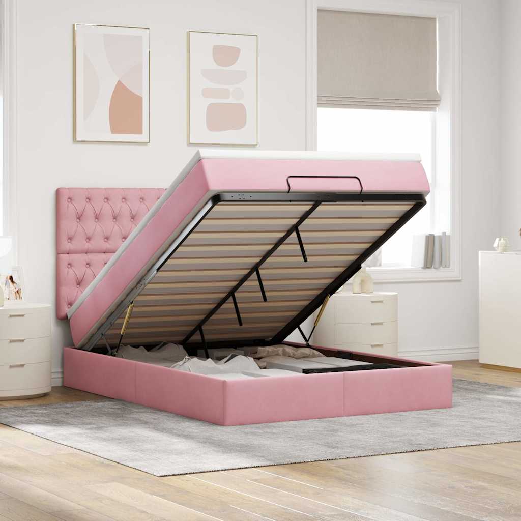 Ottoman Bed with Mattress Pink 140x190 Cm Velvet