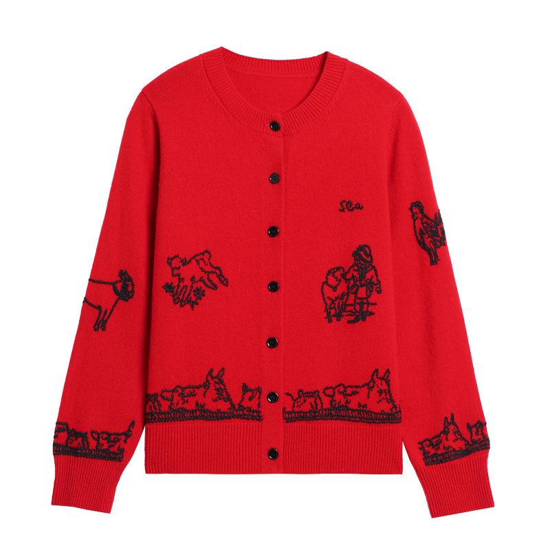 Women's Jacquard Wool Cardigan: Autumn/Winter Knitwear for Stylish Middle-Aged Mothers
