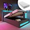 Upholstered Bed with USB 90x200cm, LED Single Bed with Slatted Frame Made of Metal Frame, Bed Frame Made of Linen Material Youth Bed (With Mattress)