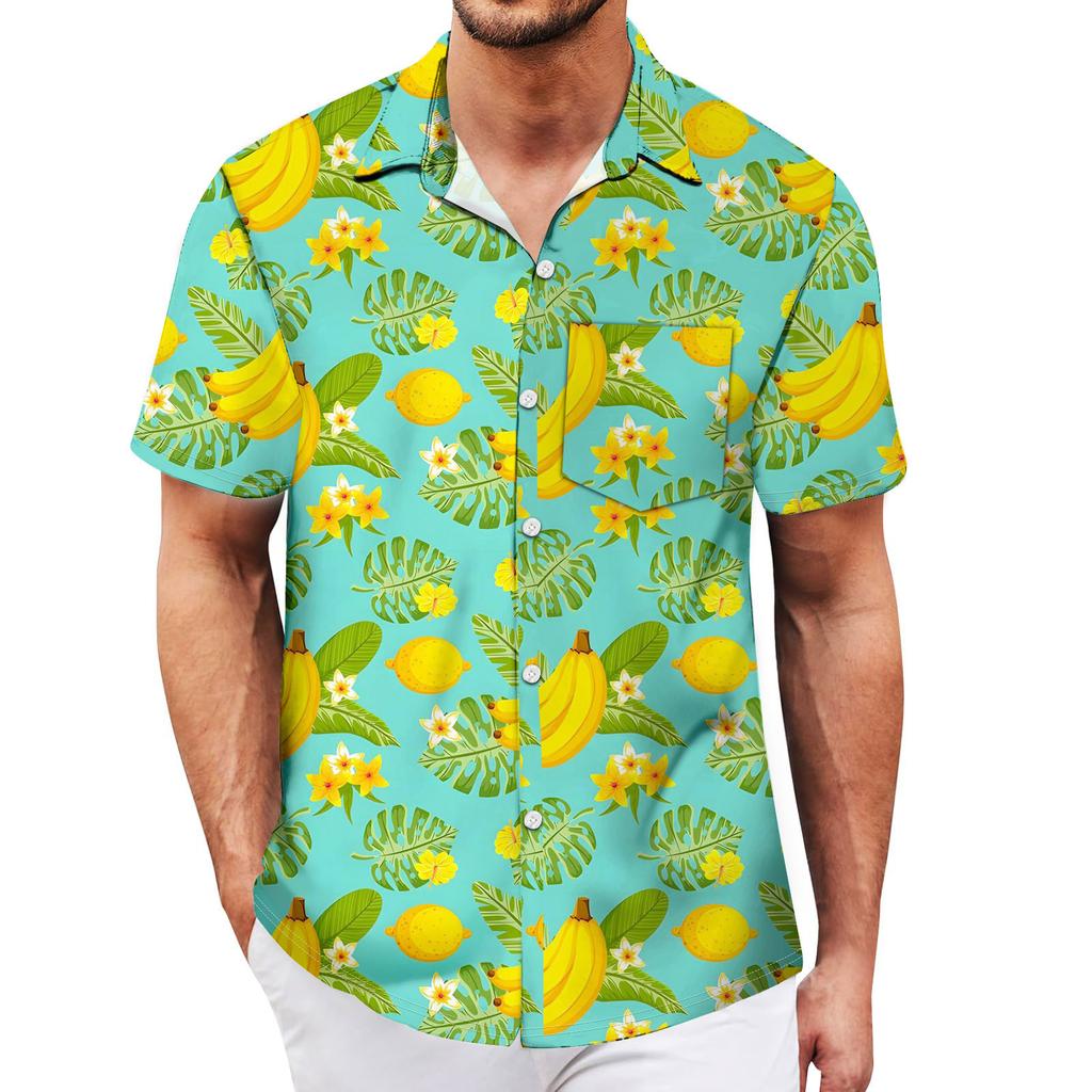 Men's Vintage Button Down Bowling Shirts Short Sleeve Summer Beach Shirt