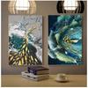 Picture for Living Room 3D Effect Tableaux Abstract Golden Feather Canvas Painting Big Blue Green Print Luxury Wall Art