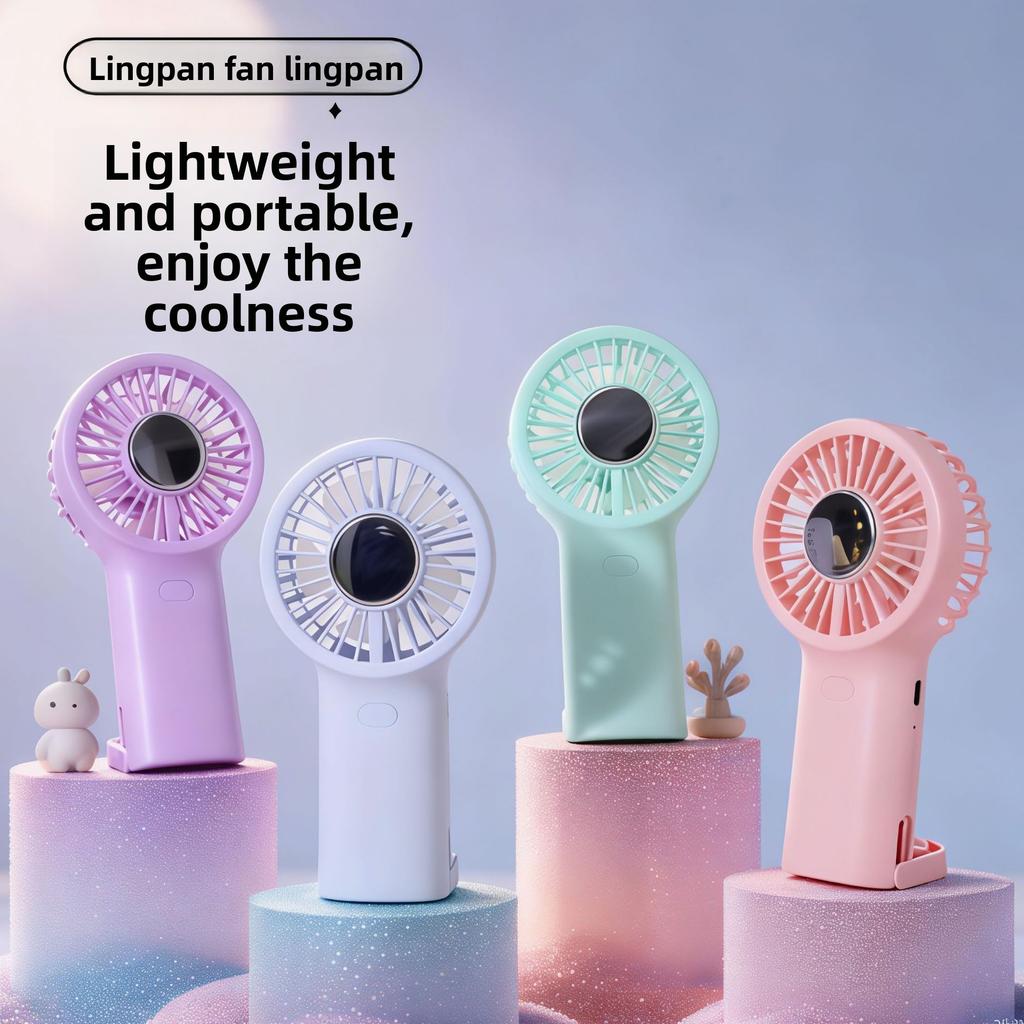 Cute Cartoon USB Charging Portable Handheld Fan for Outdoor Use with Three-speed Large Wind Power and Small Desktop Fan Size