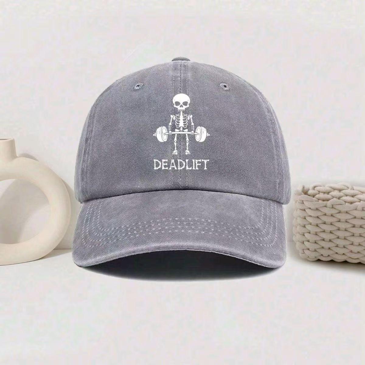YIRAN Dayang hat Nieuwe Schedel Deadlift Print Gewassen Katoen Baseballpet Vintage Verstelbaar Unisex Sportschool Papa Pet Adjustable&>8Y