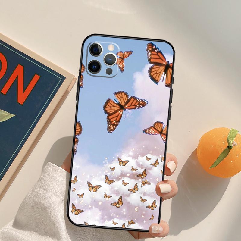 Cute Aesthetic Butterfly Funda Case For iPhone 16 15 14 Pro Max 11 12 13 Pro Max Mini XR 16 15 Plus 16e Phone Cover