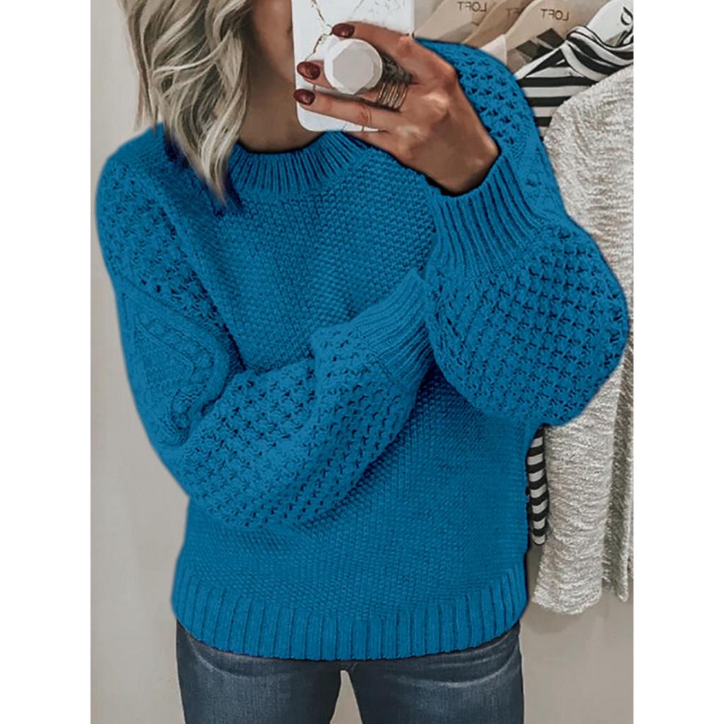 Women's Casual Round Neck Sweater - Long Sleeved, Ribbed Texture, Soft and Comfortable, Spring and Autumn Clothing | Round Neck Sweater | Texture