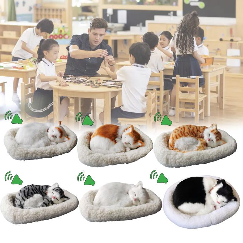 Gato de Peluche Dormilón Realista con Respiración Perro Peludo con Alfombra Decoración Creativa de Animales