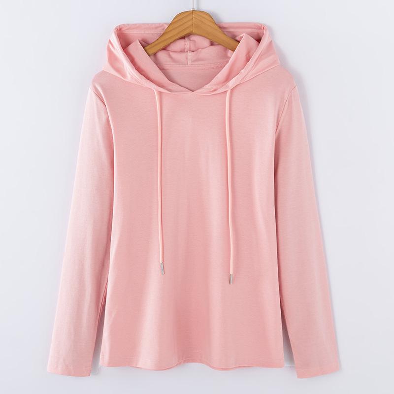 2025 Women's Long-Sleeve Hooded Pullover: Solid Color, Mercerized Cotton, Korean Style Base Layer for Spring & Autumn