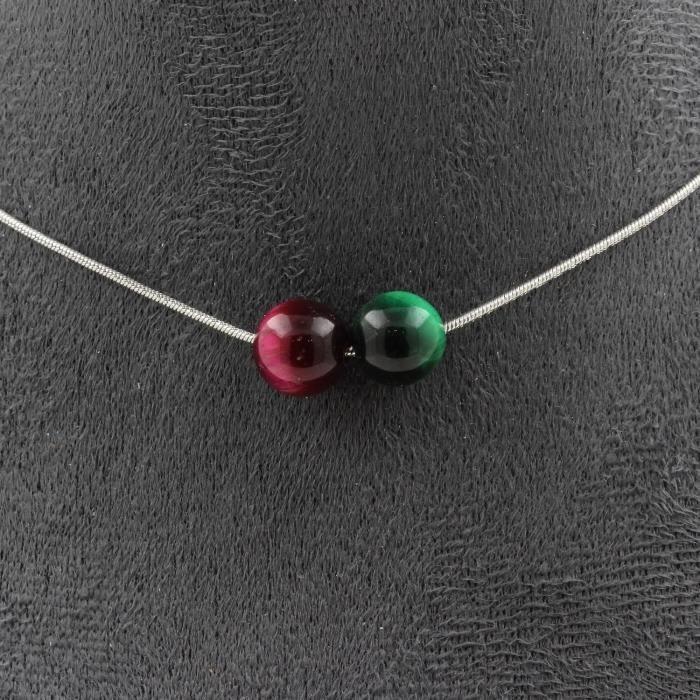 Collier - ABIJOUX - Oeil de Tigre Multicolore - 8 mm - Acier inoxydable - Taille personnalisable