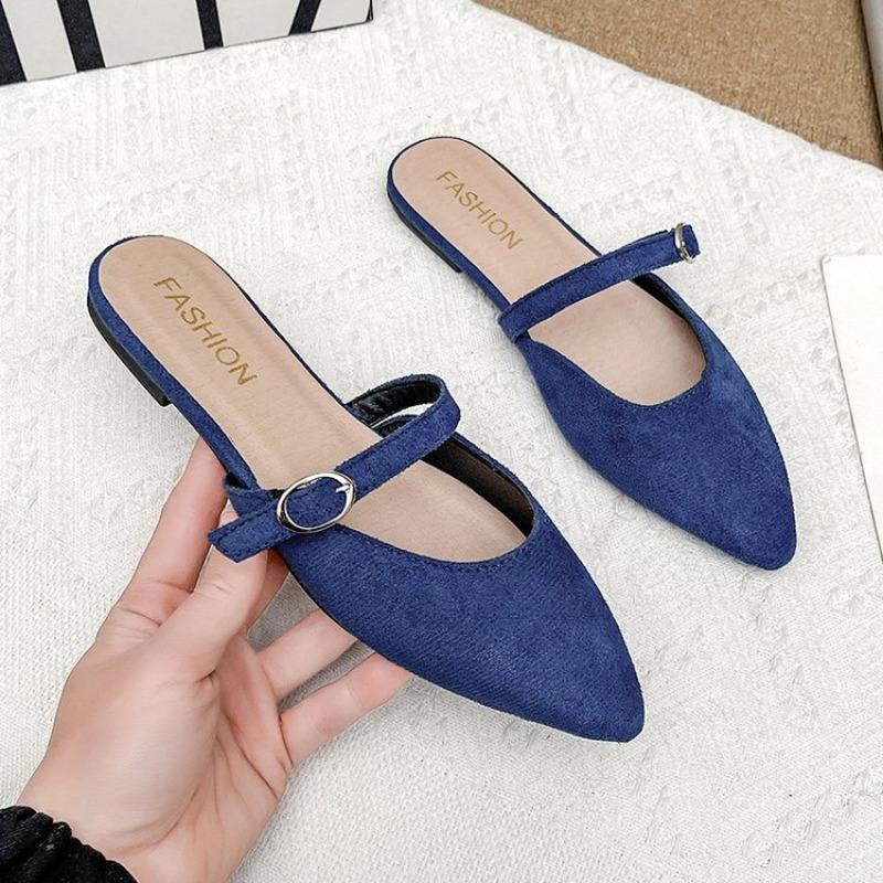 Brand Women Shoes 2025 Casual Mules New Women's Slippers Fashion Pointed Buckle Slipper Sexy Cover Toe Low Heel Dress Shoes Lady