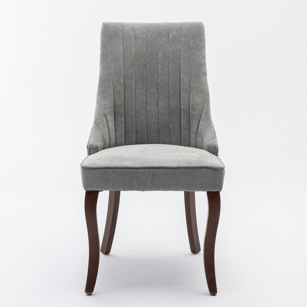 Rayon Cloth Flocking Linen Dining Chairs with Curved Solid Wood Legs, Set of 2 (Gray), DE1847GY