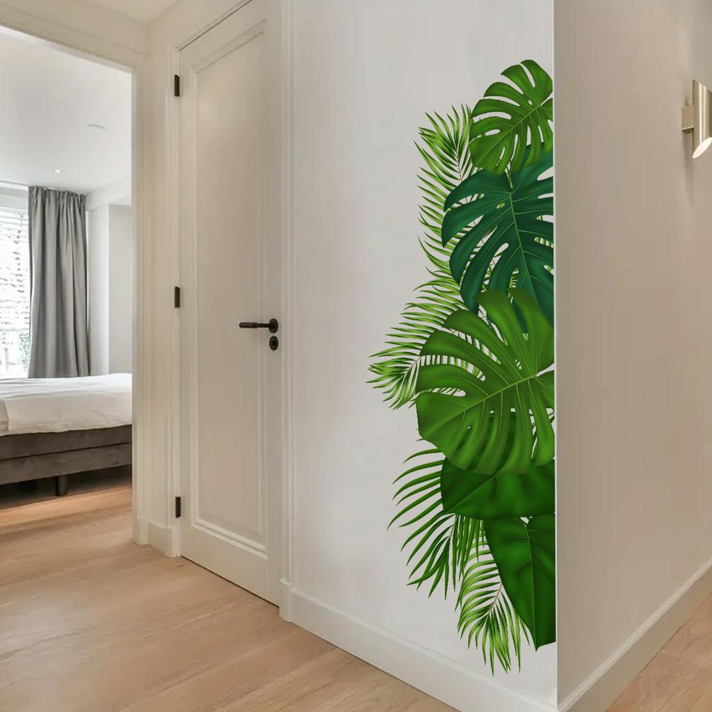 Green Leaf Plant Wall Sticker Removable Self-Adhesive Background Decor for Bedroom Living Room Home Decoration
