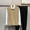 Herren Herbst Preppy Patchwork Zweiteiliges Pullover-Hemd - Langarm Britischer Stil Strickweste