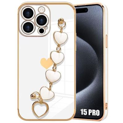 Protective Case - White - for iPhone 15 Pro - Flexible - Shockproof - Heart Pattern