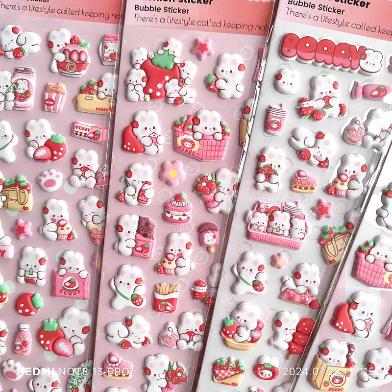 Adesivo in Schiuma Tridimensionale EVA Cartone Animato per Bambini Coniglietto Fragola Morbido Carino Ragazza Manuale Diario Adesivo Decorativo