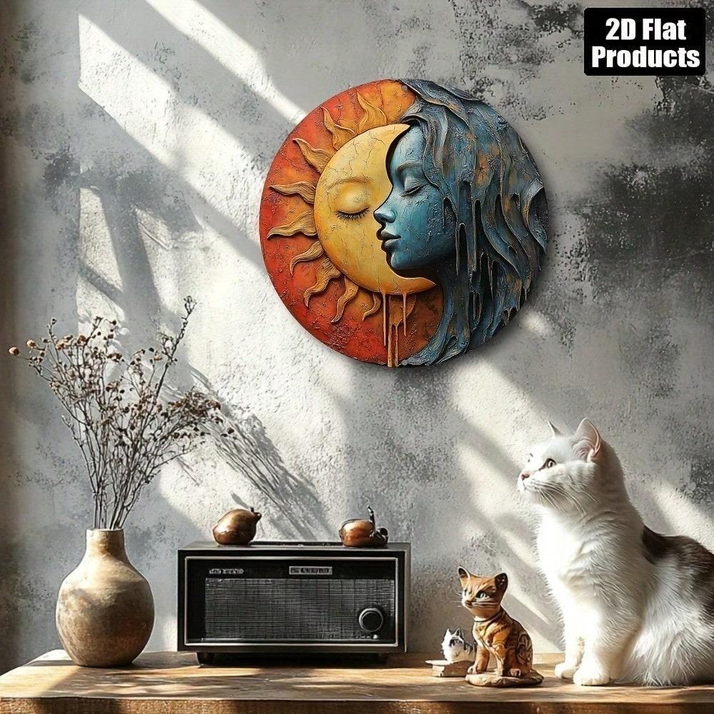 8 Inch Sun Moon Metal Sign Celestial Wall Decor For Home Bar Kitchen Cafe Office Holiday Gift