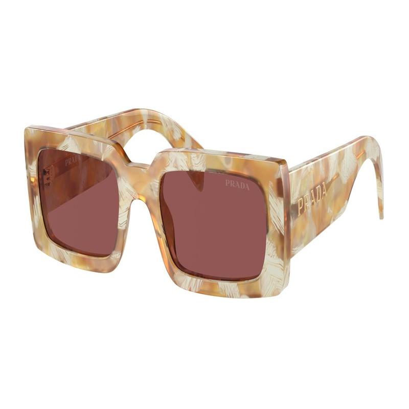 Prada Temple Letter Logo Rectangular Sunglasses Women's Brown