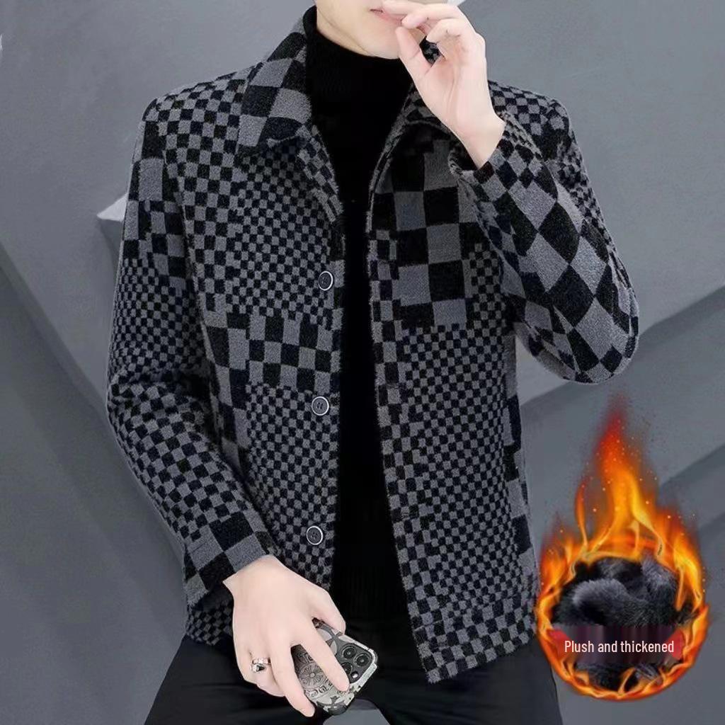2025 Men's Wool Blend Lapel Coat: Versatile Thickened Autumn/Winter Jacket