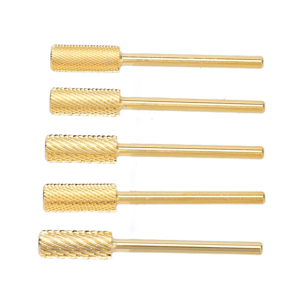 5PCS Nail Drill Small Barrel Bits Sets Polishing Nail Tungsten Steel Drill Bits Manicure Pedicure Grinding Tool Gold