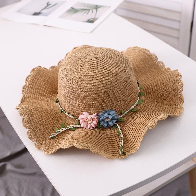 Willow flower straw hat women's wavy edge big brim sun hat summer outdoor sun protection hat travel visor parent-child hat