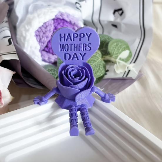 Mother's Day Heart Rose Figurine 3D Printed Articulated Figure with Dangling Legs Sentimental Gift for Mom Grandma Her
