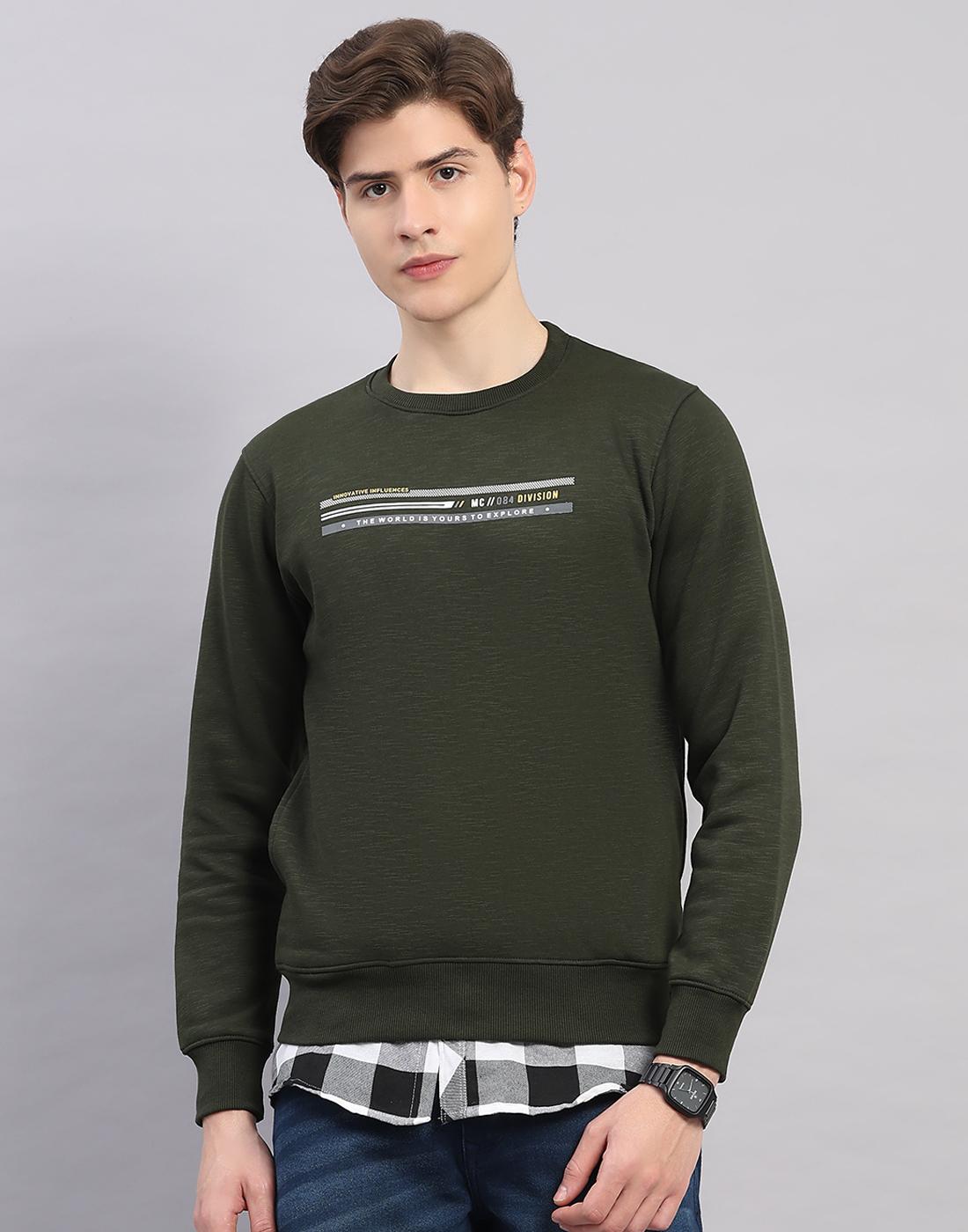 Monte Carlo Men s Regular Fit Printed Round Neck Full Sleeve Sweatshirt M оливковый
