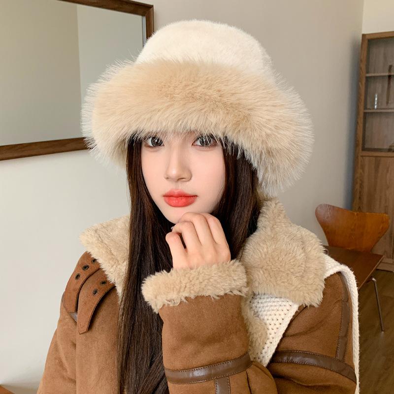 Autumn and Winter High-end Imitation Fur Mink Hat Women's Plush Warm and Cold-proof Ear Protection Washbasin Hat