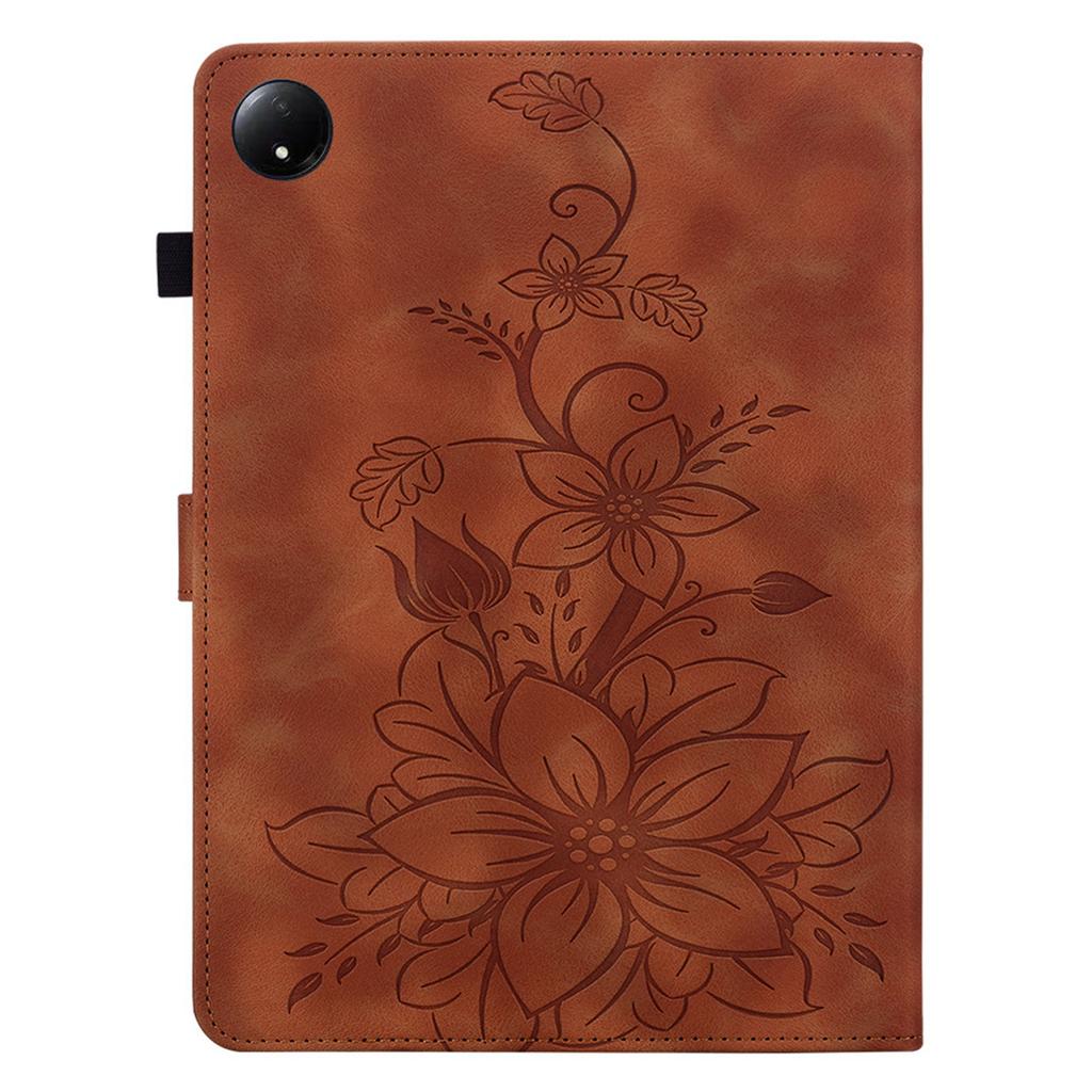 For Xiaomi Redmi Pad SE 4G 8.7 Inch Case Lily Flower Imprint Card Slots Leather Tablet Cover