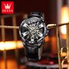 OLEVS 7051 Fashion Men's Watch Leather Strap 30M waterproof Hollow HD Luminous Automatic Mechanical Wristwatch for Men