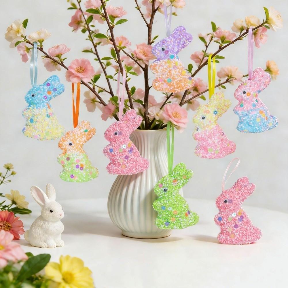 6 st Färgglada Paljett Kaninprydnader Djurform Påskkanin Dekor Kaninfigur Utomhuskrans