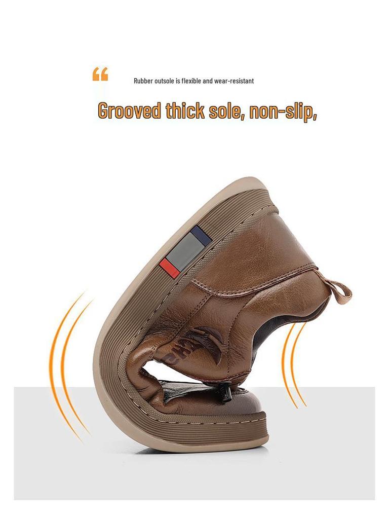 Autumn & Winter Men's Korean Style Genuine Leather Slip-On Sneakers - Breathable, Non-Slip, Versatile Casual Shoes