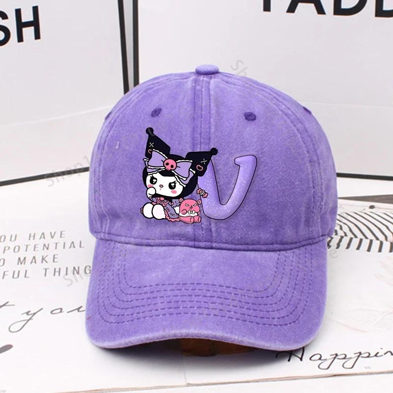 Kuromi Letter A-Z Baseball Cap for Women Sanrios Summer Adjustable Sun Hat Anime Cute Retro Sunbonnet Adult Headgear Kids Gifts