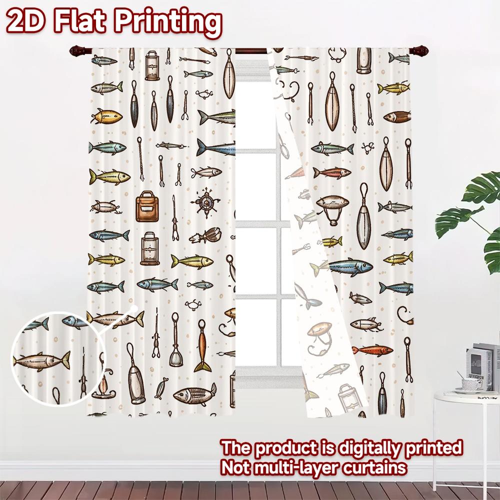 IMPRESSION PLATE 2D 2 pièces Rideaux (Sans Canne) Équipement de pêche et poissons Rideaux filtrants la lumière populaires Polyester Installation facile