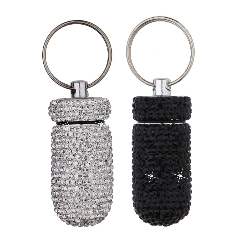 Portable Diamond Pill Case Keychain Glitter Rhinestone Travel Pill Box Metal Tablet Holder for Outdoor Activities
