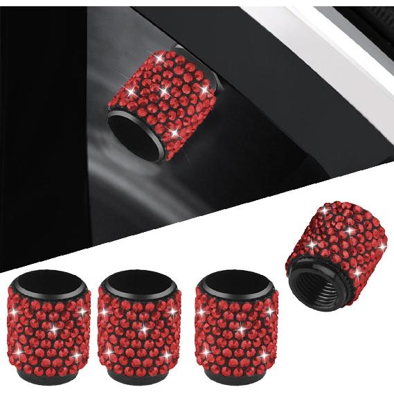 4PCS Bling Crystal Diamond Tire Stem Valve Caps- Handmade Shinny Rhinestone Car Wheel Tire Valve Caps for Women- Attractive Dustproof Valve Stem