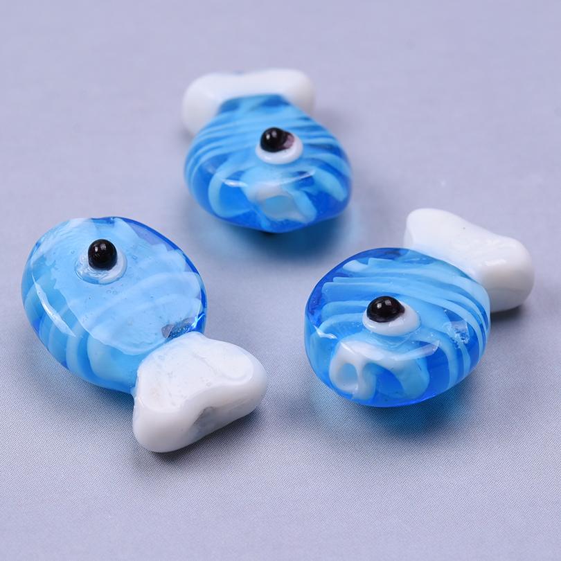 12pcs/Lot Mixed Patterned Stripe Fish Beads For Jewelry Making Supplies Cute Animal Glass Spacer Bead Handmade Bracelets Anklets