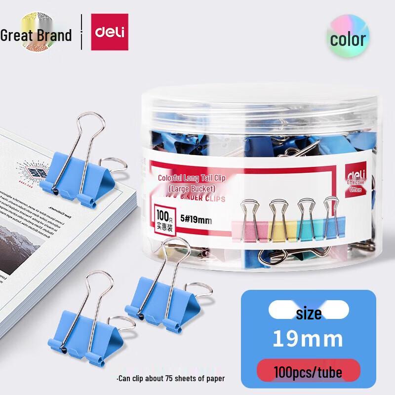 Deli 19mm Colored Metal Binder Clips, 100 Count