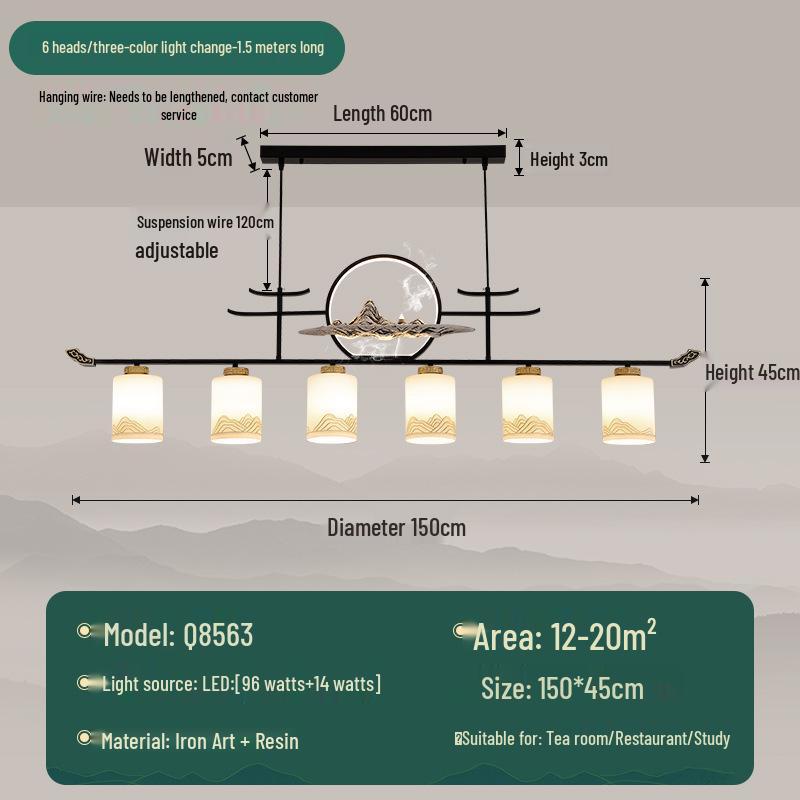 Modern Zen Dining Pendant Light: Pine-Inspired Multi-Head Strip Lamp for Tea Table or Study Desk